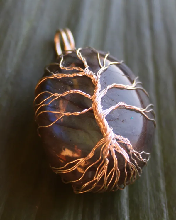 Copper Tree of Life, labradorite pendant in copper wire