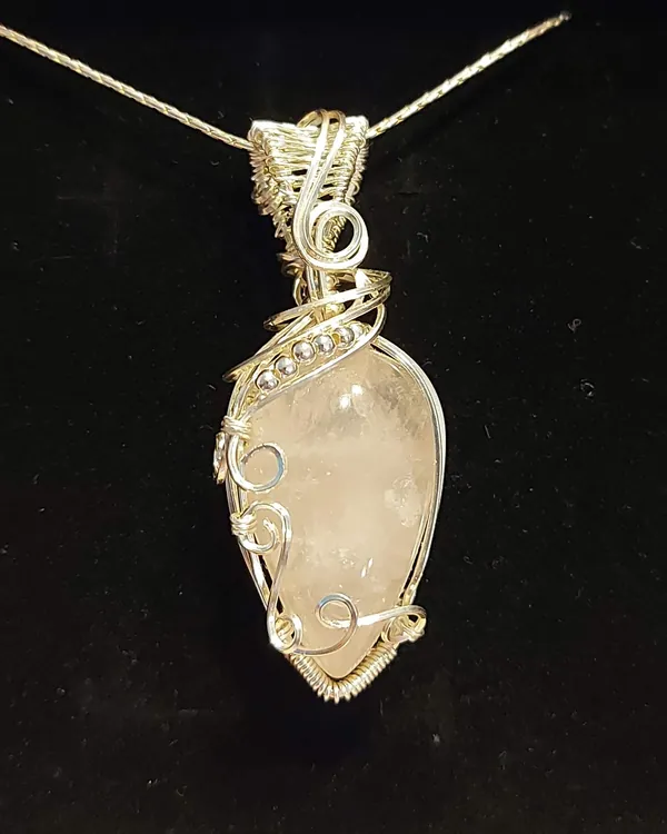 Moonlight, moonstone pendant in silver-tone wire