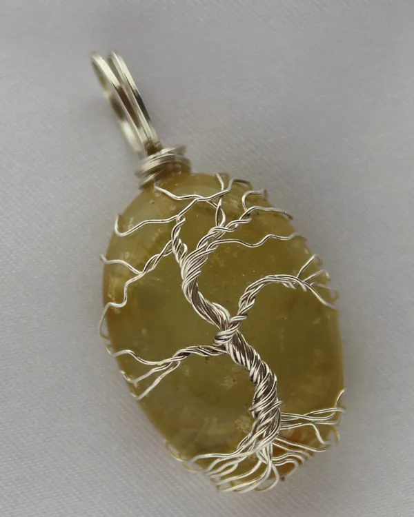 Tree of Life · Citrine, citrine pendant in silver-tone wire